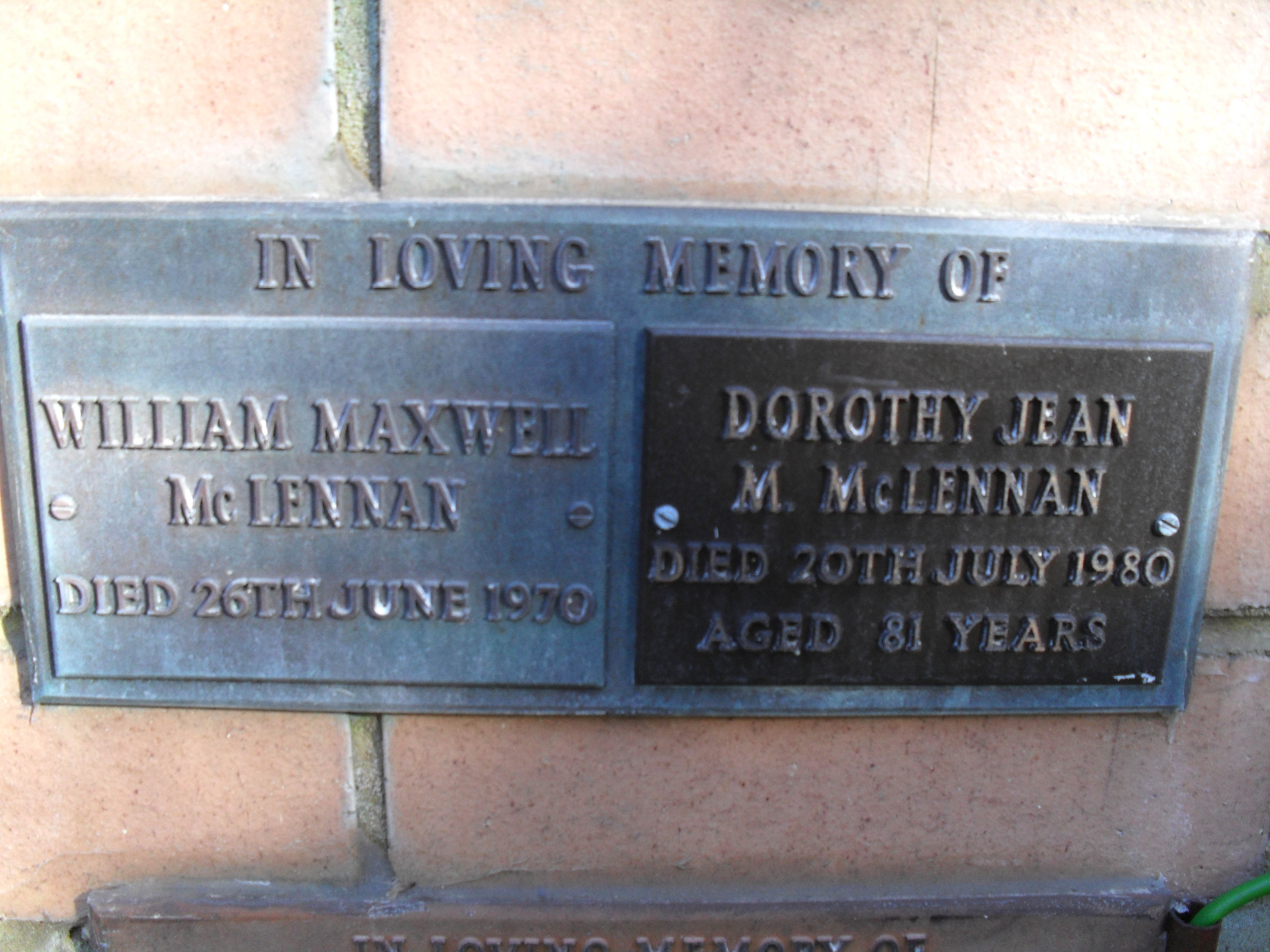 Photo of headstones/William Maxwell McLennan d1970 hdstn Karrakatta